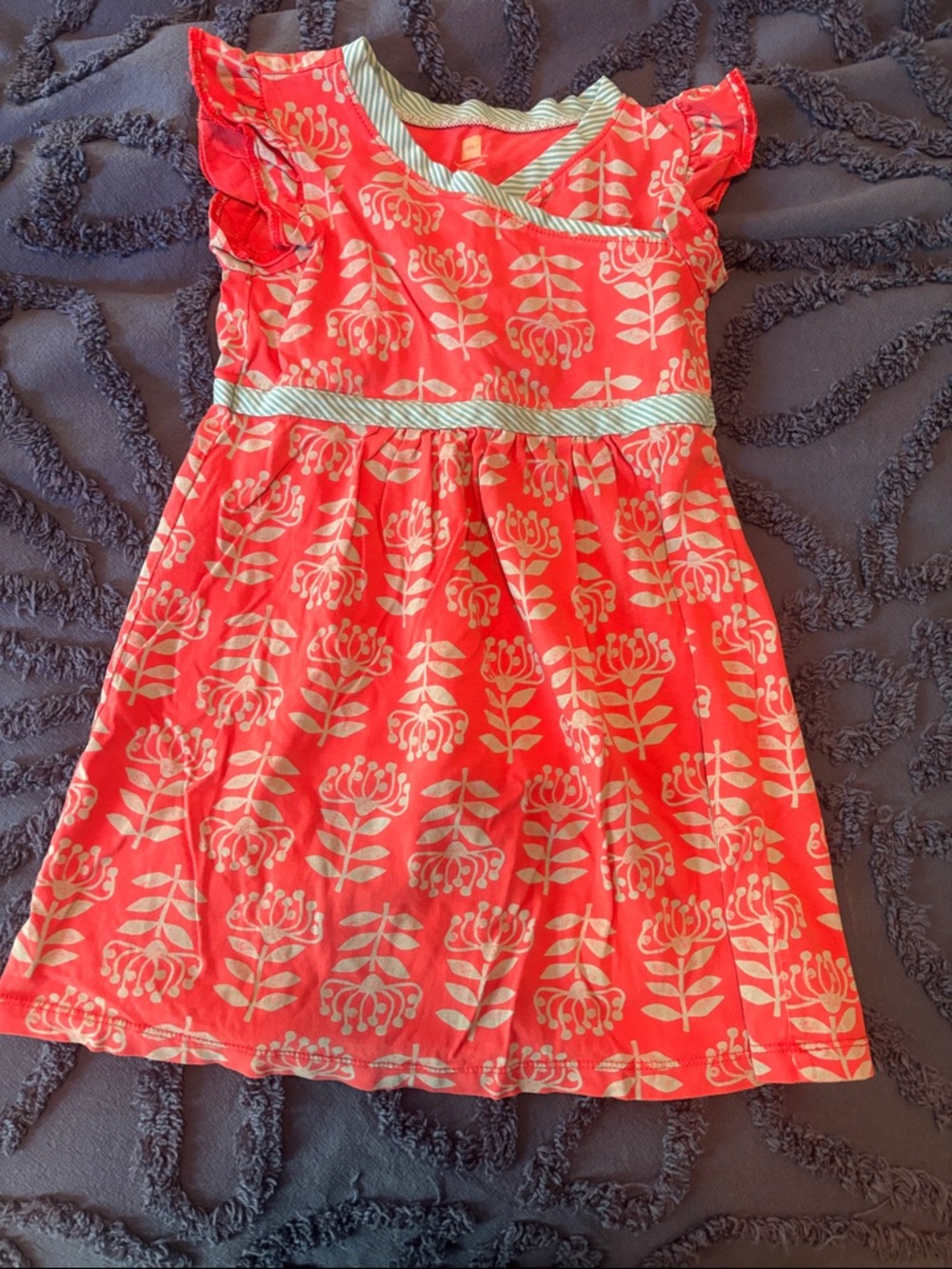 Tea collection Girls' Coral Floral Print Dress with Ruffle Sleeves